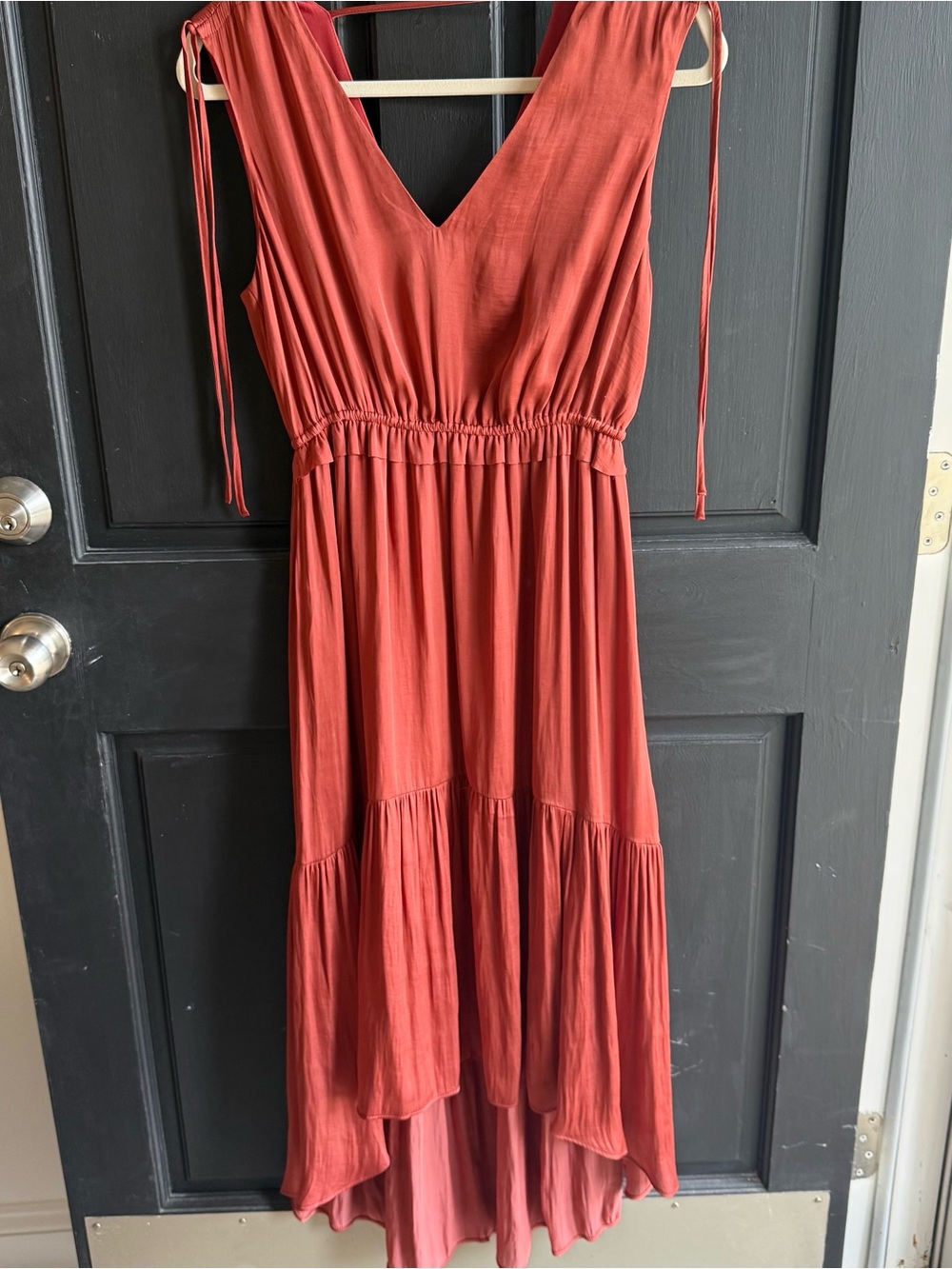 Banana Republic Satin Ruched Maxi Dress in Rust New Without Tags